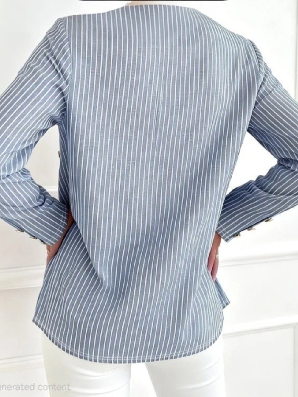Women’s Blue Pinstripe Button-Down Shirt - Casual Tailored Style